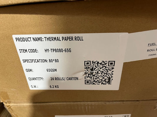 80x80 Thermal Paper Roll-25mm Core-Fuel Kiosk